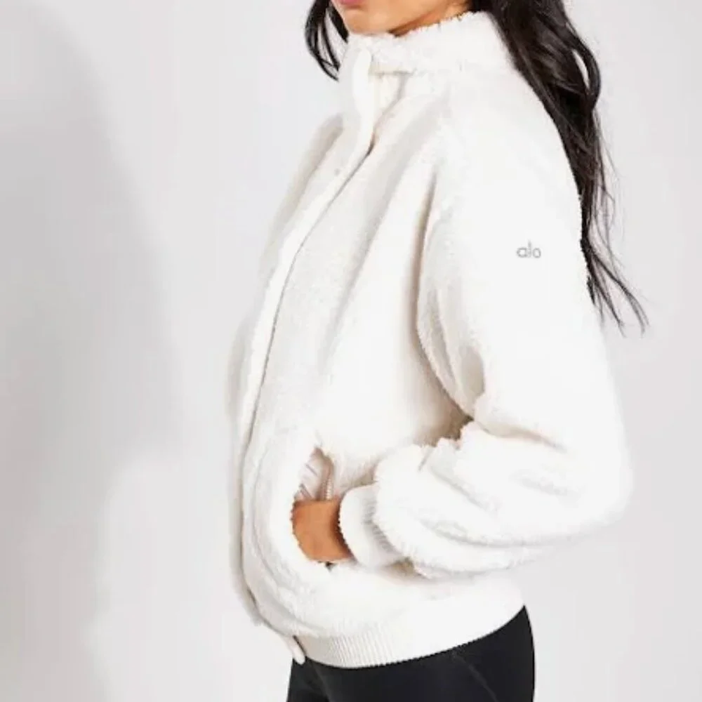 Alo Yoga Sherpa Varsity Jacket Ivory Large - Picture 4 of 4